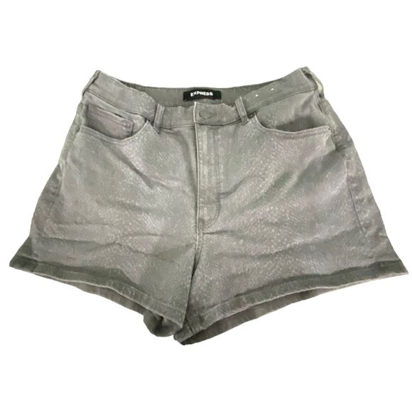 Express Gray Denim Shorts Stretch Super high Rise Shortie Size 14 - Picture 1 of 9